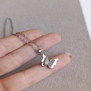 گردنبند مدل پروانه شنی سیلور کد 242