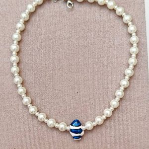 گردنبند مروارید با پلاک میناکاری ماهی کد 278