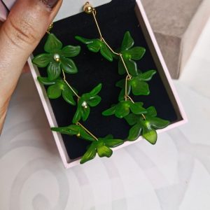 گوشواره اویز شکوفه سبز کد 450