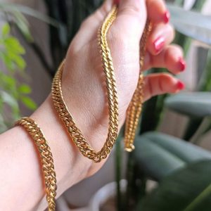 ست دستبند،پابند،گردنبندکارتیر استیل طلایی کد 140