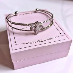 بنگل جواهری دولاین گل صورتی کد 361