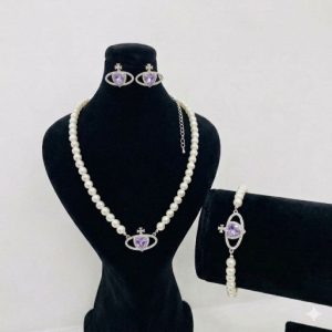 ست جواهری مروارید و قلب بنفش کد 141