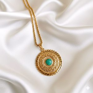 گردنبند طرح طلا مدل سنگ فیروزه کد312