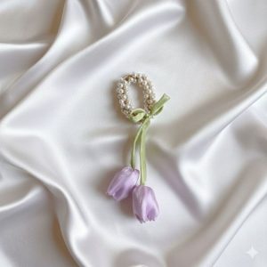 کش مو مرواریدی گل لاله یاسی کد905