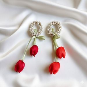 کش مو مرواریدی گل لاله قرمز کد906