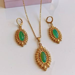نیم ست طرح طلا (طلاروس با سنگ اصل عقیق سبز)کد 202