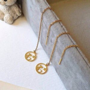 گوشواره مدل بخیه استیل طلایی شن پاش گربه وستاره کد۳۴۷