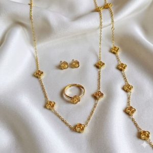 ست استیل کامل طرح طلا مدل ونکلیف طلایی گل ریز کد299