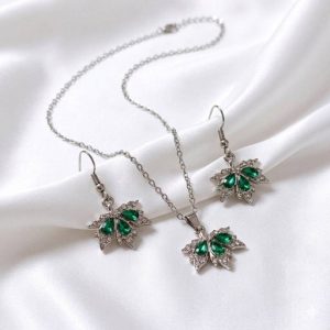 نیم ست جواهری برگ با سنگ سبز کد329