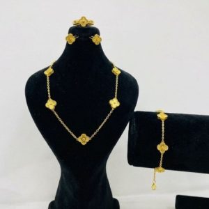 ست استیل کامل طرح طلا مدل ونکلیف طلایی گل ریز کد299