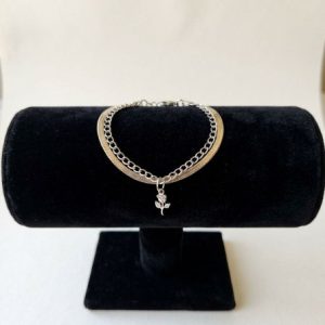 دستبند دولاین استیل مدل ماری و گل رز کد155
