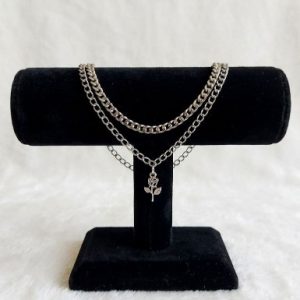 دستبند دولاین استیل مدل کارتیر و گل رز کد۱۵۷