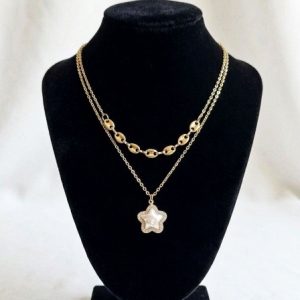گردنبند دولاین استیل مدل ستاره مرواریدی کد599