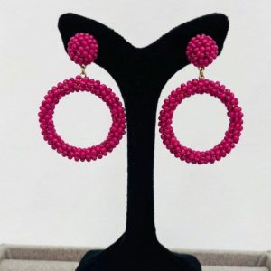 گوشواره تابستانی منجوقی سرخابی کد935