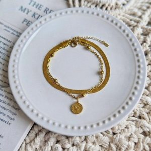 دستبند دولاین استیل مدل سکه ای الیزابت و ماری کد۱۵۹