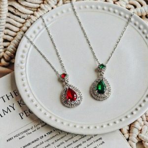 گردنبند جواهری نگین سواروسکی مدل اشکی کد139