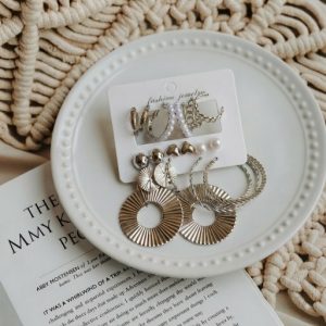 پک گوشواره ۹جفتی نقره ای مدل مرواریدی کد۶۵۲