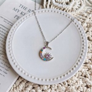 گردنبند جواهری مولتی کالر سنکی مدل ماه و خورشید کد543